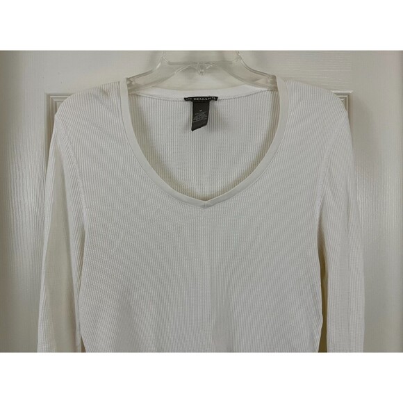 IN DEMAND - White Deep V-Neck Long Sleeve Cotton-Spandex Waffle Knit Top Medium - Picture 2 of 6